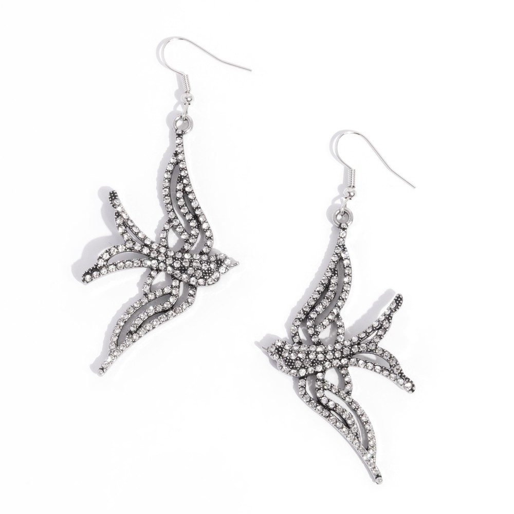 Paparazzi Silver Bird Earrings Show Me The World White Bling Fashion Jewelry